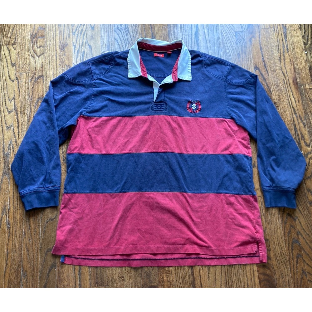 IZOD Rugby Polo Shirt Mens Size 3XLT Tall Striped Color Block Y2K Heavyweight